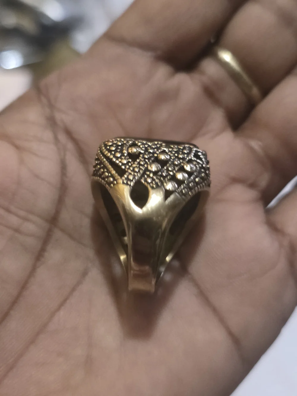 Vintage Style Men's Tiger Eye Statement Ring in Brown and Gold Stainless Steel